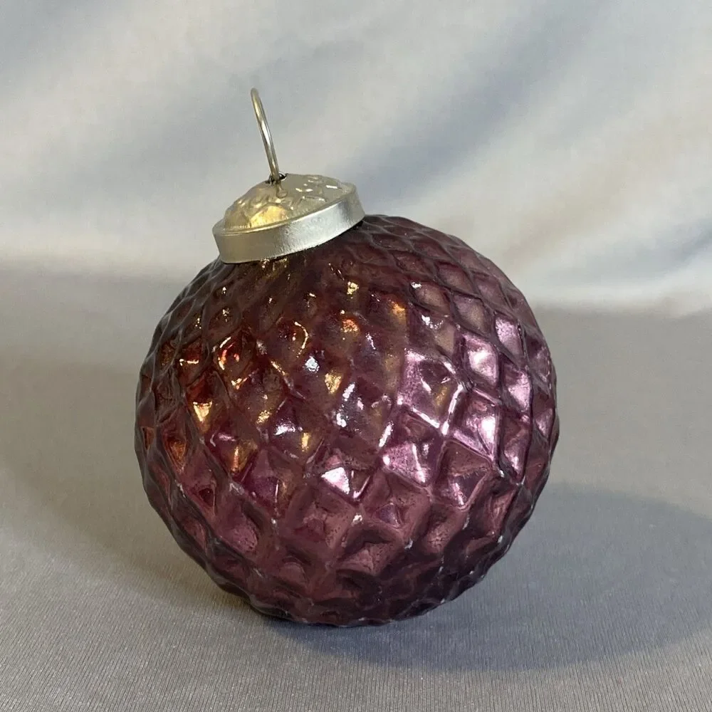 Kugel Inspired Blown Glass Ball Ornament Purple Diamond Quilted  Christmas Decor